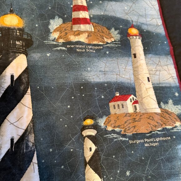 Hand Quilted Panel Theme of Lighthouses, Finished, 40” x 31” w/ Rod Pocket - Picture 4 of 10